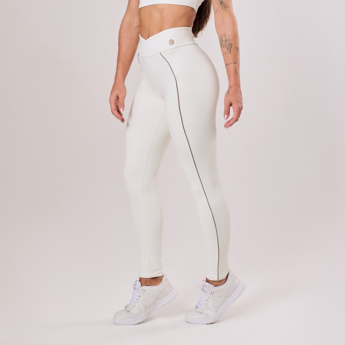 Calça Legging Off White com Friso Castanho