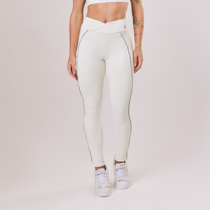 Calça Legging Off White com Friso Castanho