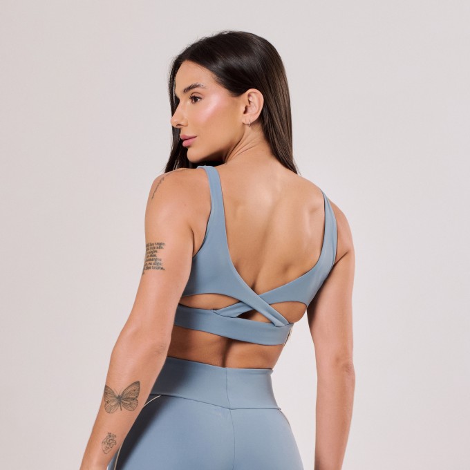Top Sustentação Azul Acinzentado com Friso Off White