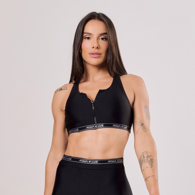 Top Preto com Zíper e Elástico Personalizado