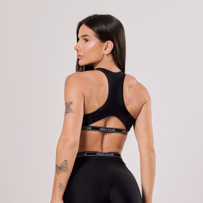 Top Preto com Zíper e Elástico Personalizado