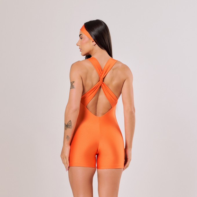 Macaquinho Laranja Cítrico com Alças Cruzadas