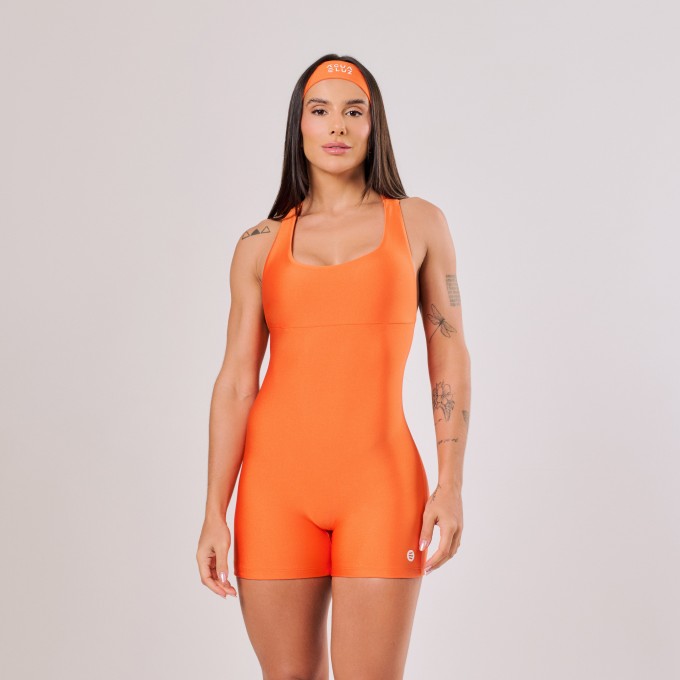 Macaquinho Laranja Cítrico com Alças Cruzadas