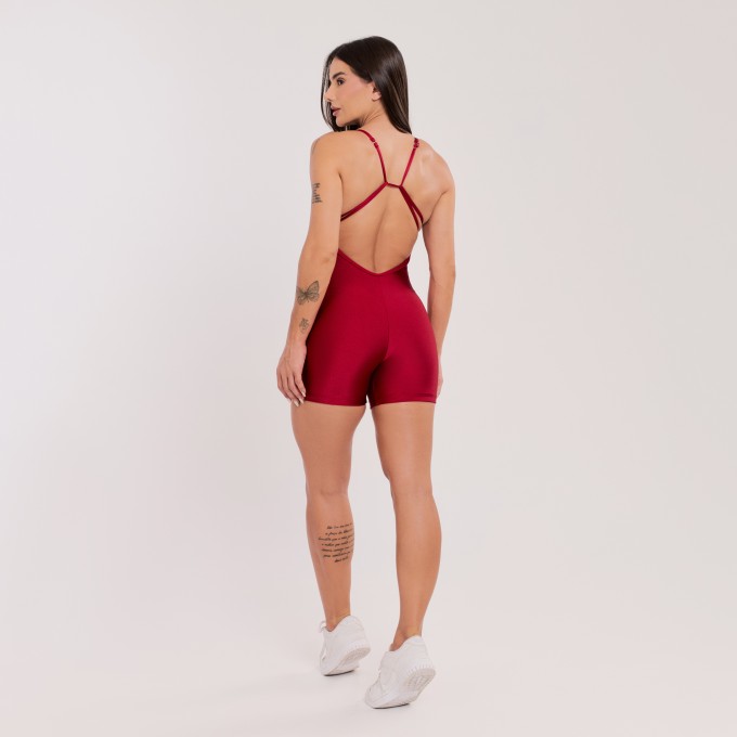 Macaquinho  Decotado com Alças Removíveis Vermelho Carmim