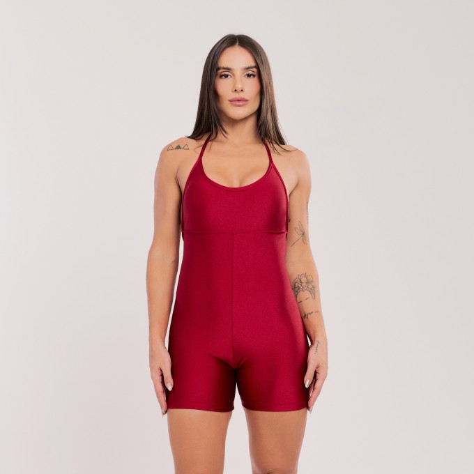 Macaquinho  Decotado com Alças Removíveis Vermelho Carmim