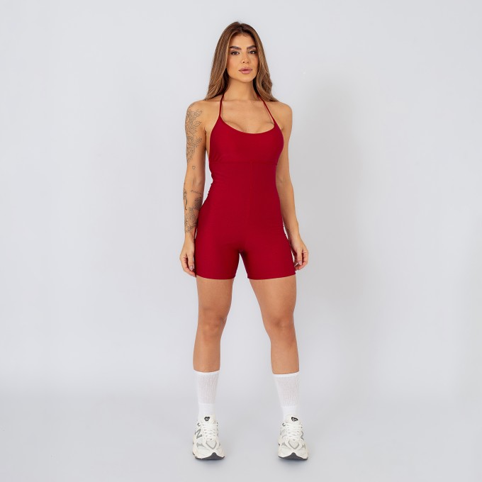 Macaquinho  Decotado com Alças Removíveis Vermelho Carmim