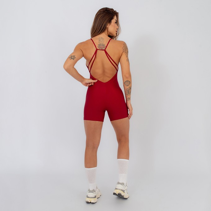 Macaquinho  Decotado com Alças Removíveis Vermelho Carmim