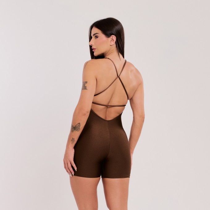 Macaquinho Decotado com Alças Removíveis Marrom Cocoa