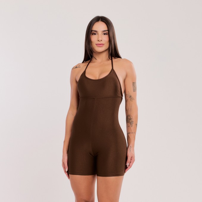 Macaquinho Decotado com Alças Removíveis Marrom Cocoa