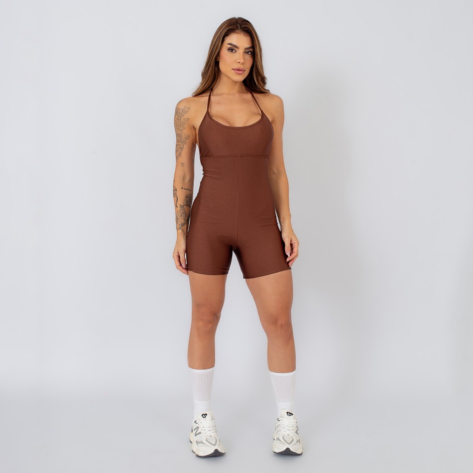 Macaquinho Decotado com Alças Removíveis Marrom Cocoa