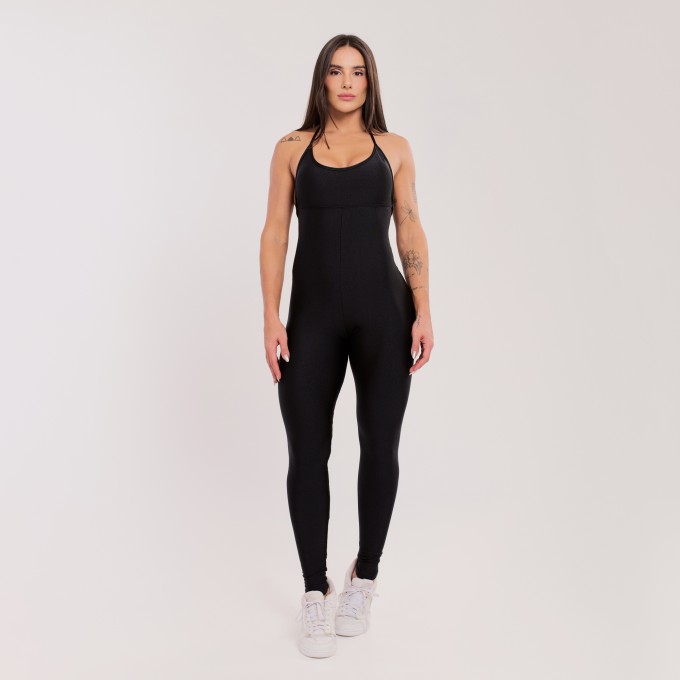 Macacão Decotado com Alças Removíveis Preto