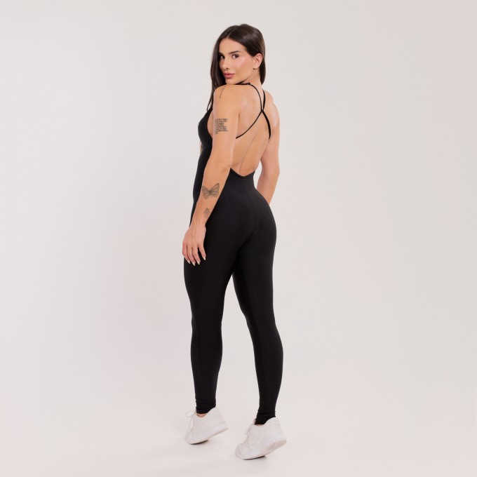 Macacão Decotado com Alças Removíveis Preto