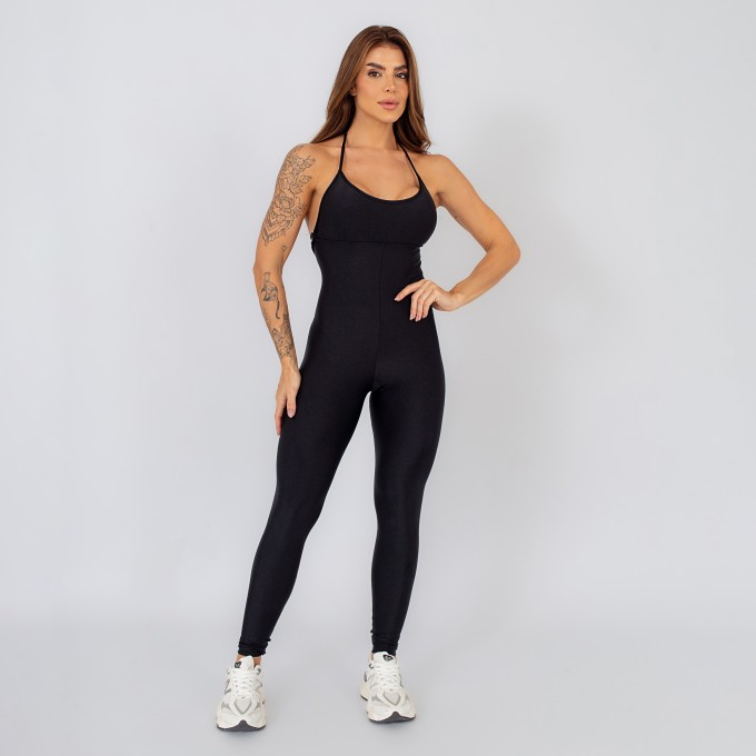 Macacão Decotado com Alças Removíveis Preto