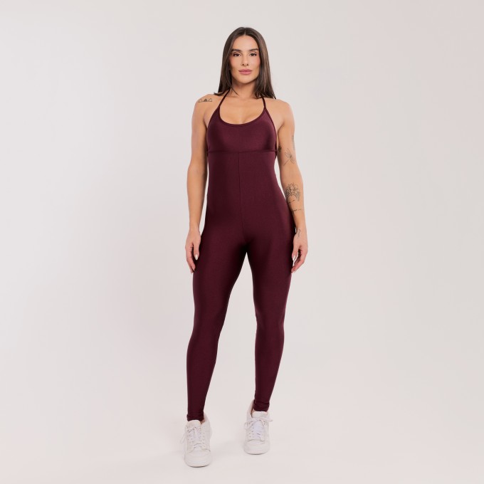 Macacão Decotado com Alças Removíveis Vinho