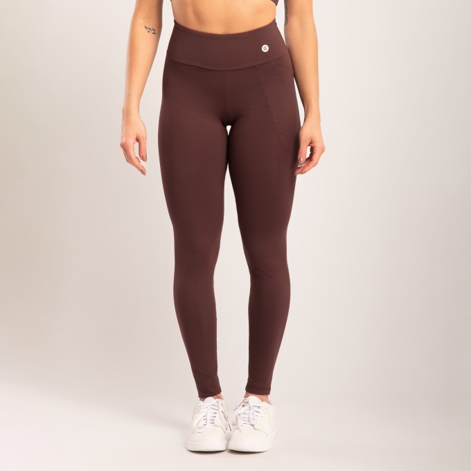 Calça Legging Marrom Escura com Bolso Lateral
