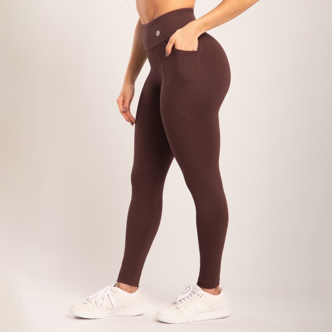 Calça Legging Marrom Escura com Bolso Lateral