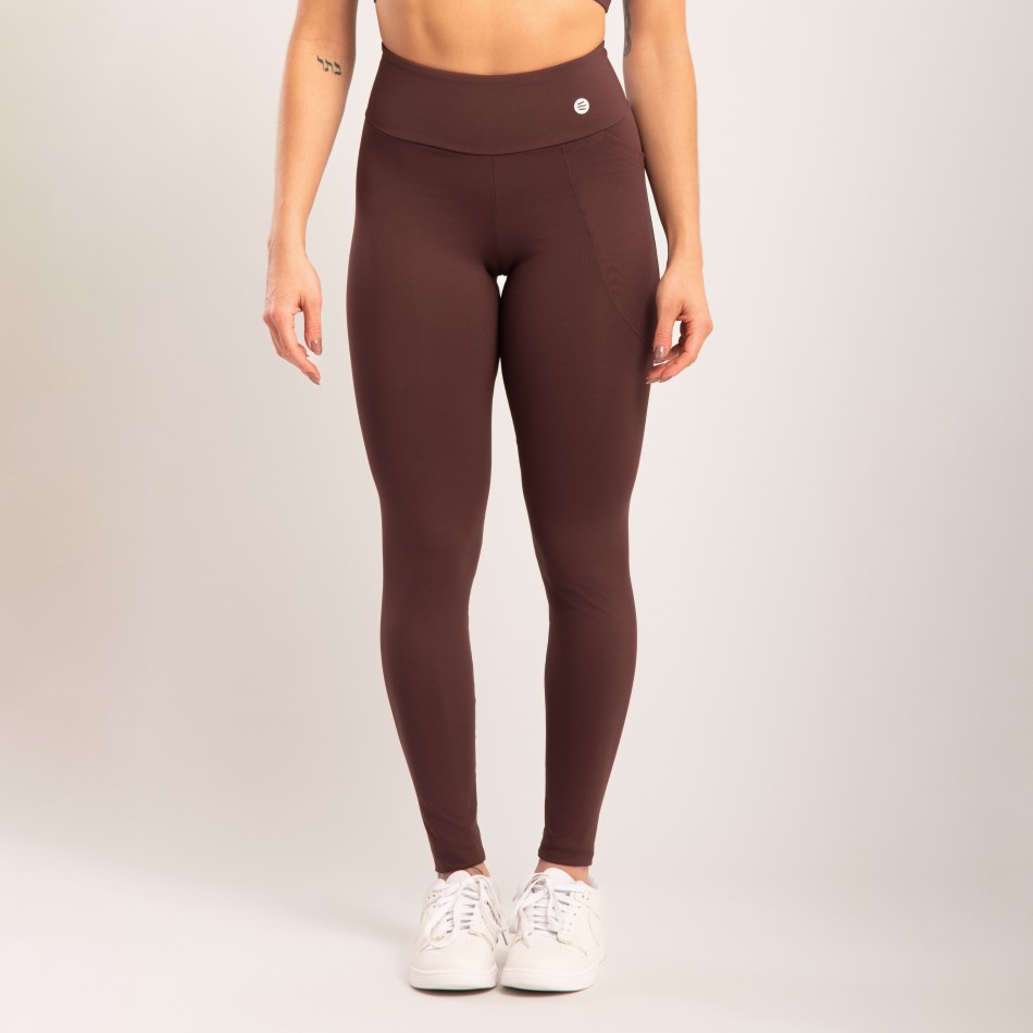 Calça Legging Marrom Escura com Bolso Lateral