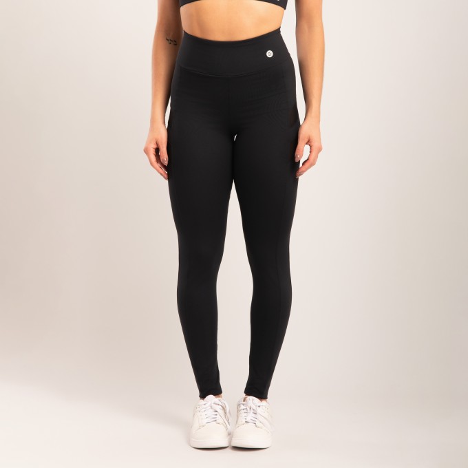 Calça Legging Preta com Recorte em Tule