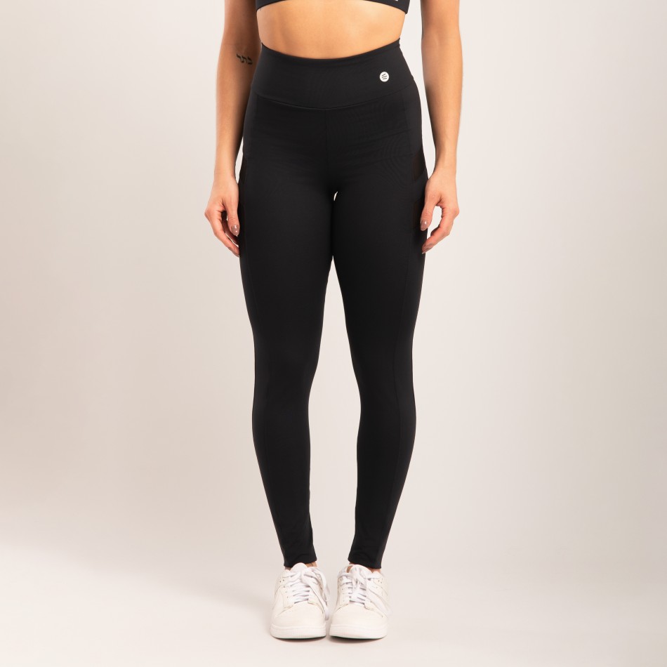 Calça Legging Preta com Recorte em Tule