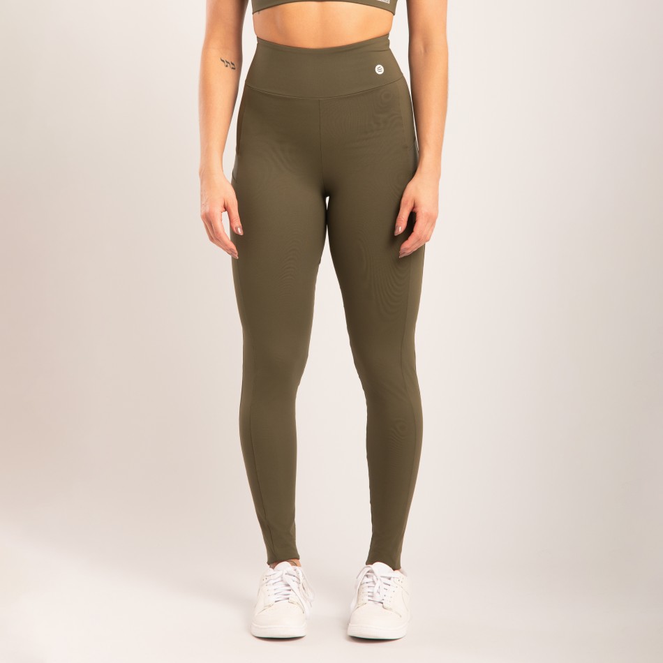 Calça Legging  Verde Oliva com Recorte Tule