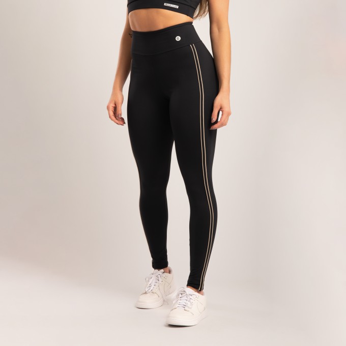 Calça Legging Preta com Detalhe Bege