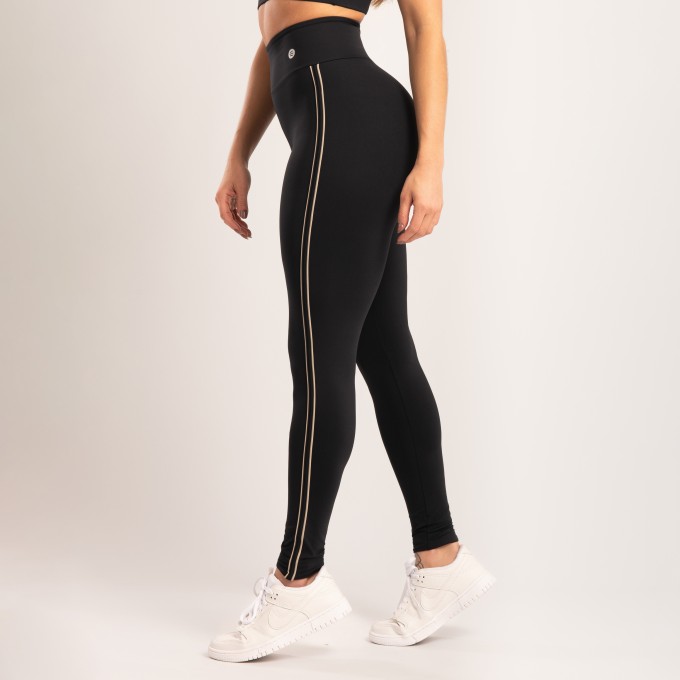 Calça Legging Preta com Detalhe Bege