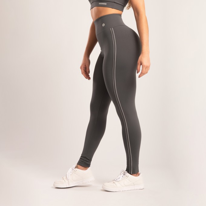 Calça Legging Cinza Níquel Com Detalhe Cinza Claro