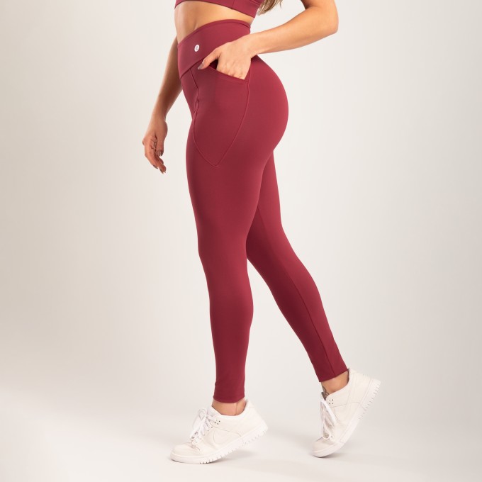 Calça Legging Vermelha com Bolso Lateral