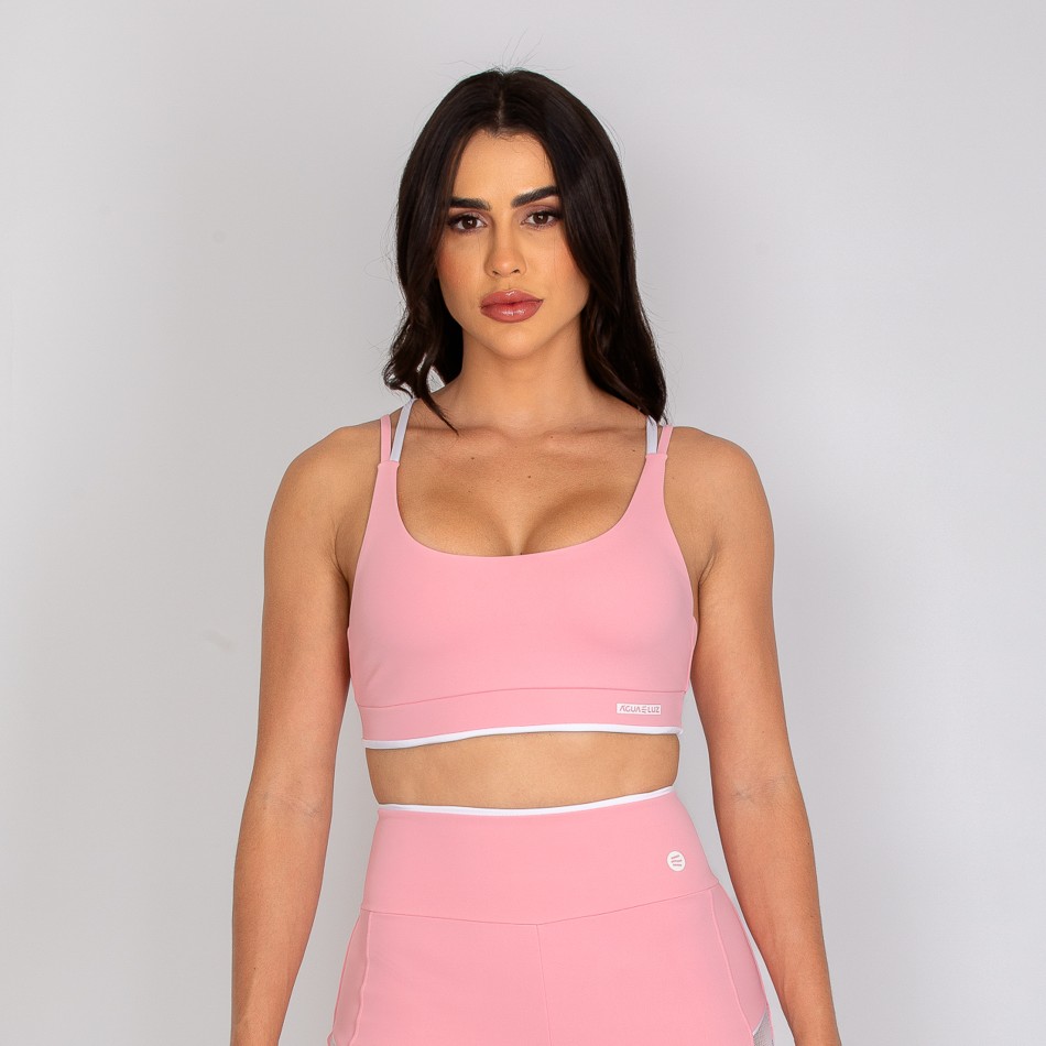 Top Camiseta Rosa Bebê com Alça Dupla