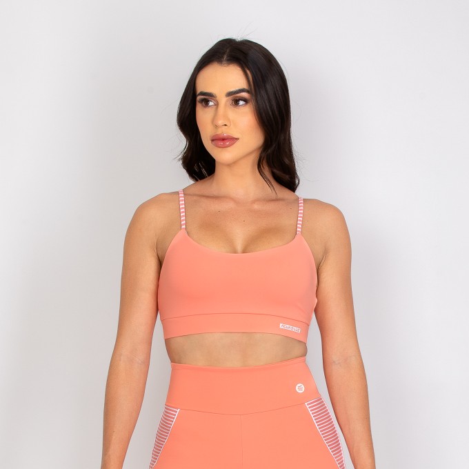 Top Pêssego com Alças Listradas e Reguláveis