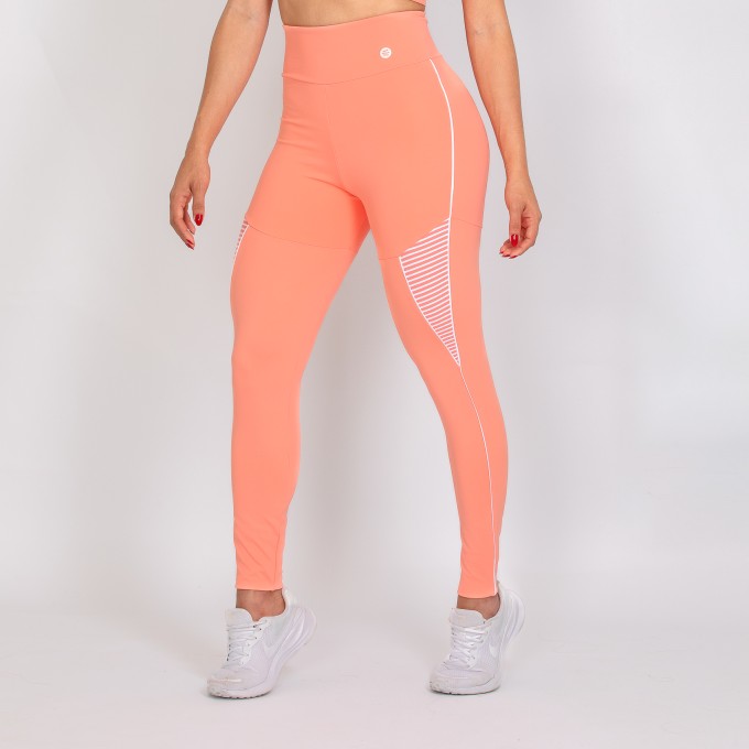 Calça Legging Pêssego com Detalhes em Listras