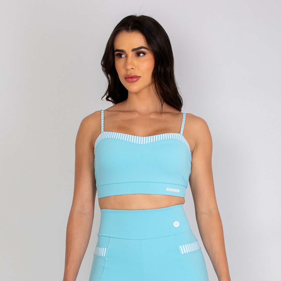 Top Estruturado Azul Bebê com Detalhes em Listras