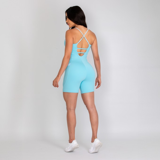 Macaquinho Azul bebê com Bolso e Detalhes em Listras