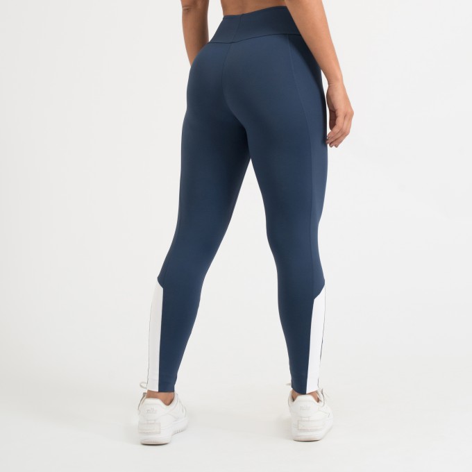 Calça Legging Azul Marinho com Recorte Branco
