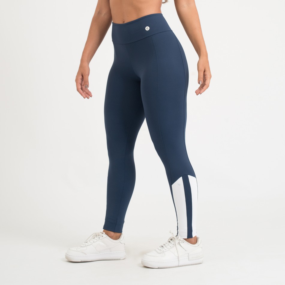 Calça Legging Azul Marinho com Recorte Branco