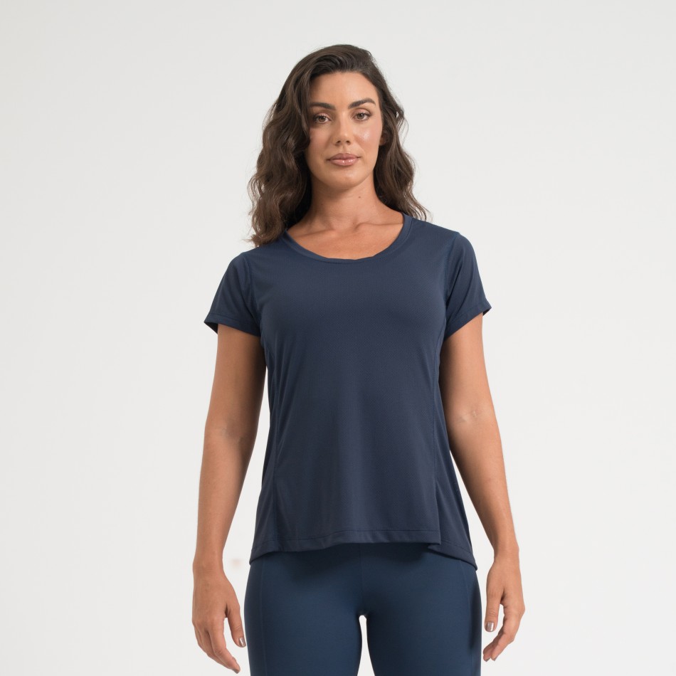 Camiseta Dry com Recorte Azul Marinho