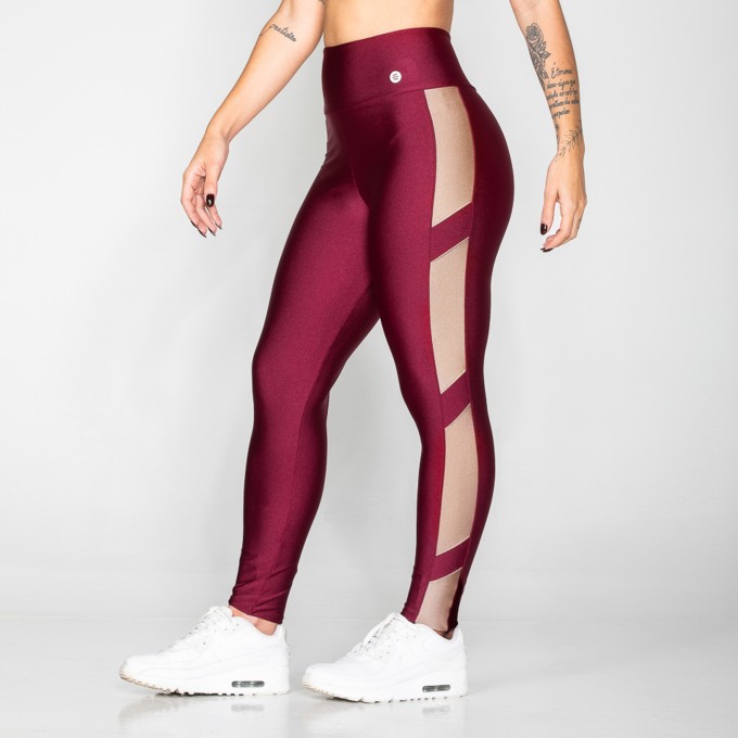 Calça Legging Vermelho Cereja com Detalhe Nude