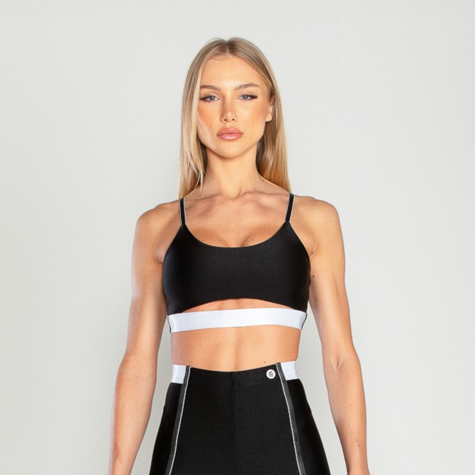 Top Preto com Clástico Branco e Alça Regulável