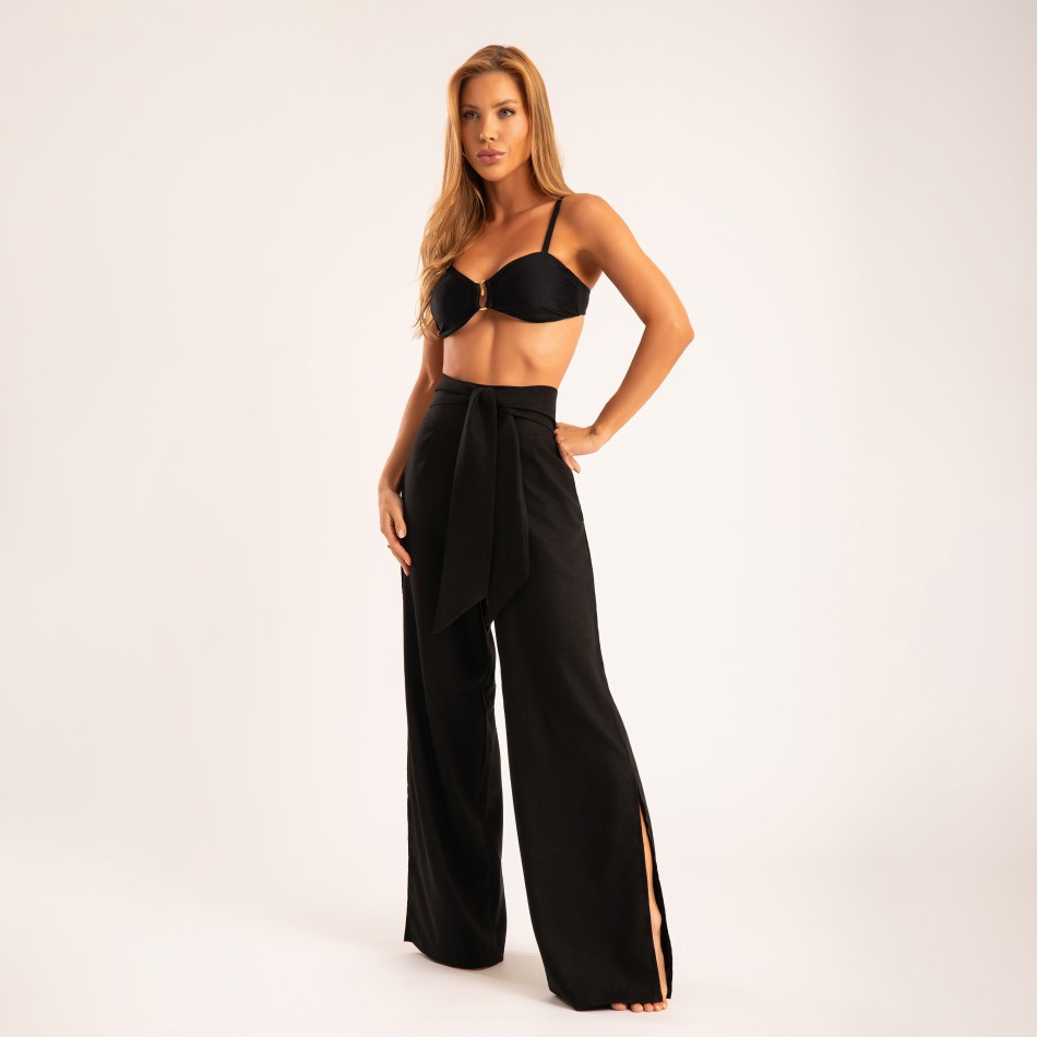 Calça de Linho com Amarração Preta
