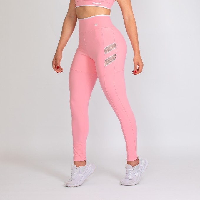 Calça legging Rosa Bebê com Tela Branca
