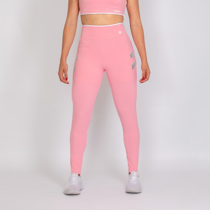 Calça legging Rosa Bebê com Tela Branca