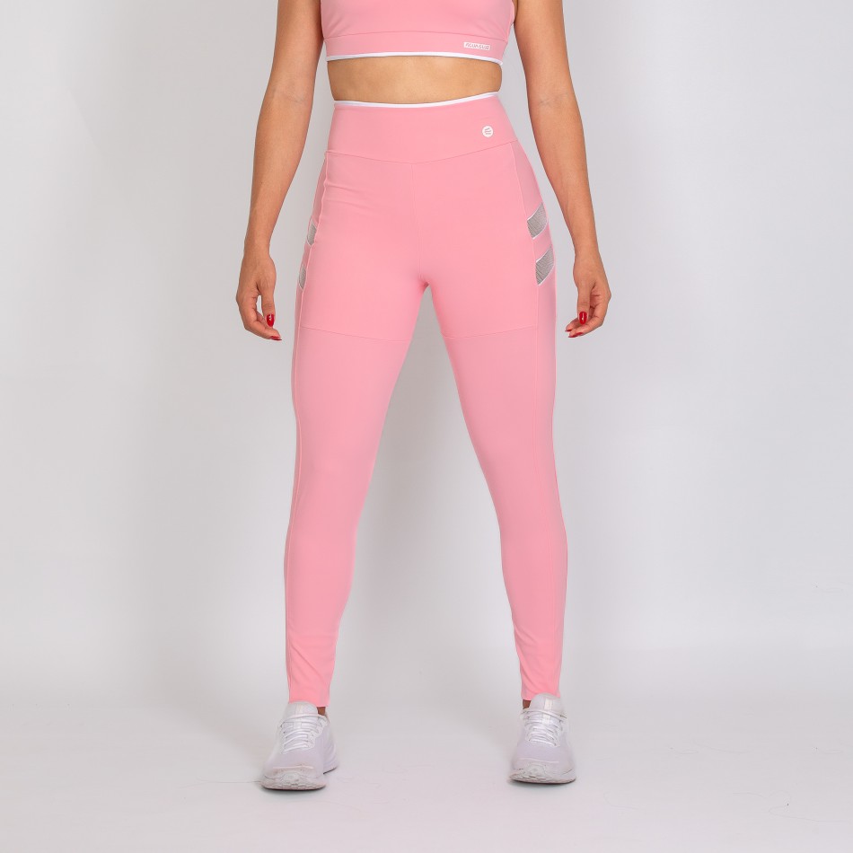 Calça legging Rosa Bebê com Tela Branca