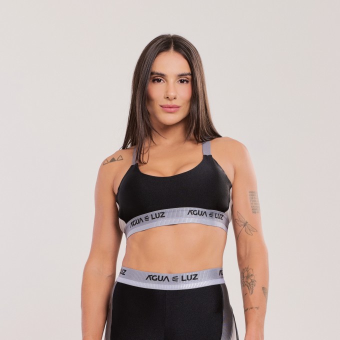 Top Preto com Elástico Personalizado Cinza