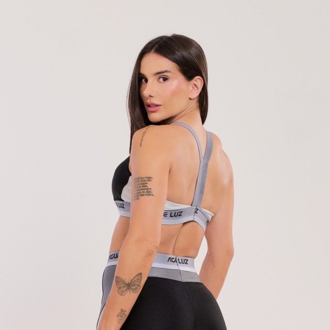 Top Preto com Elástico Personalizado Cinza