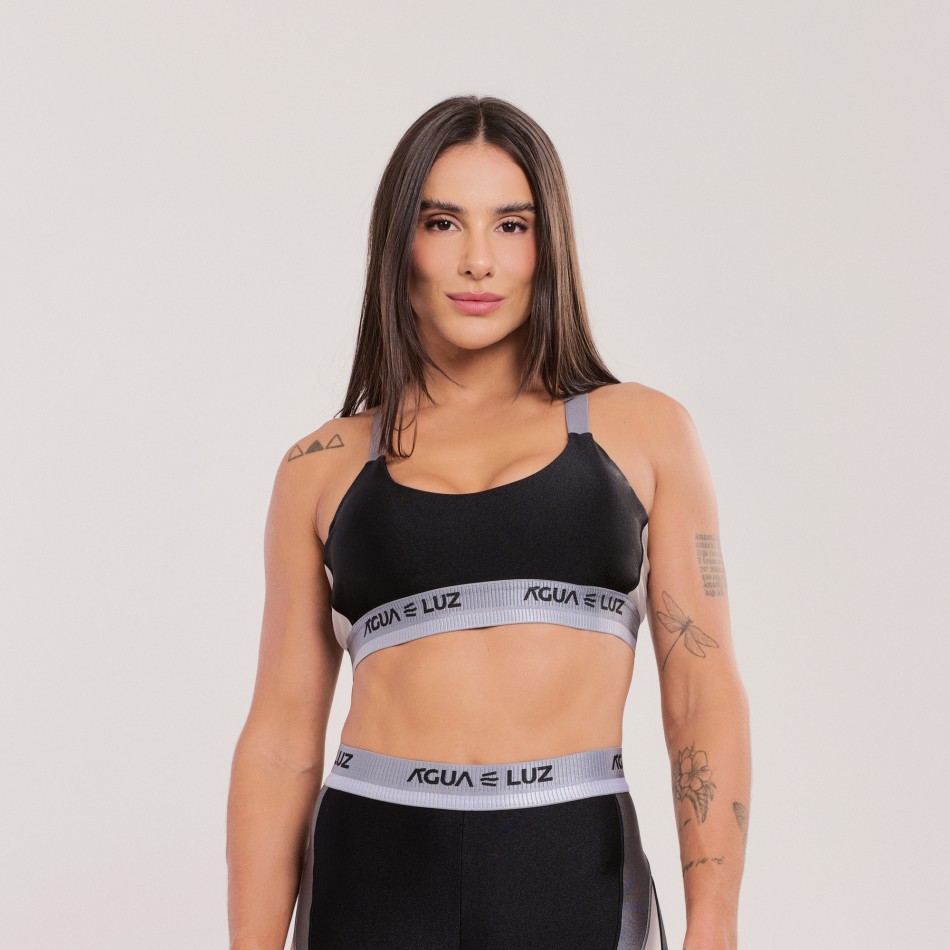 Top Preto com Elástico Personalizado Cinza