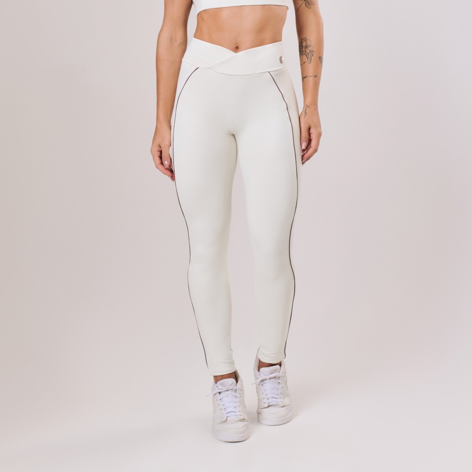 Calça Legging Off White com Friso Castanho