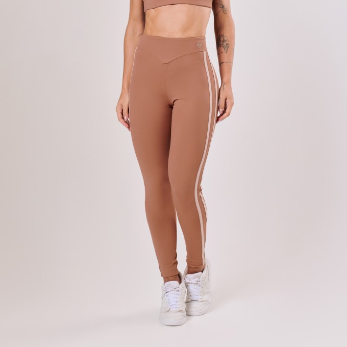 Calça Legging Marrom Mocha com Detalhe de Elástico