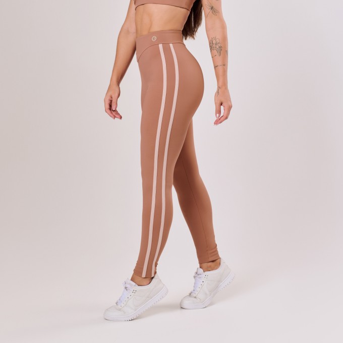 Calça Legging Marrom Mocha com Detalhe de Elástico