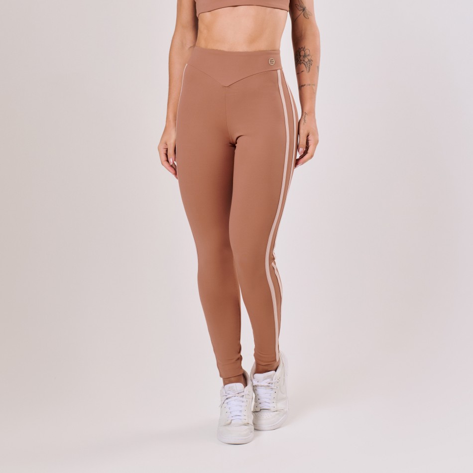 Calça Legging Marrom Mocha com Detalhe de Elástico
