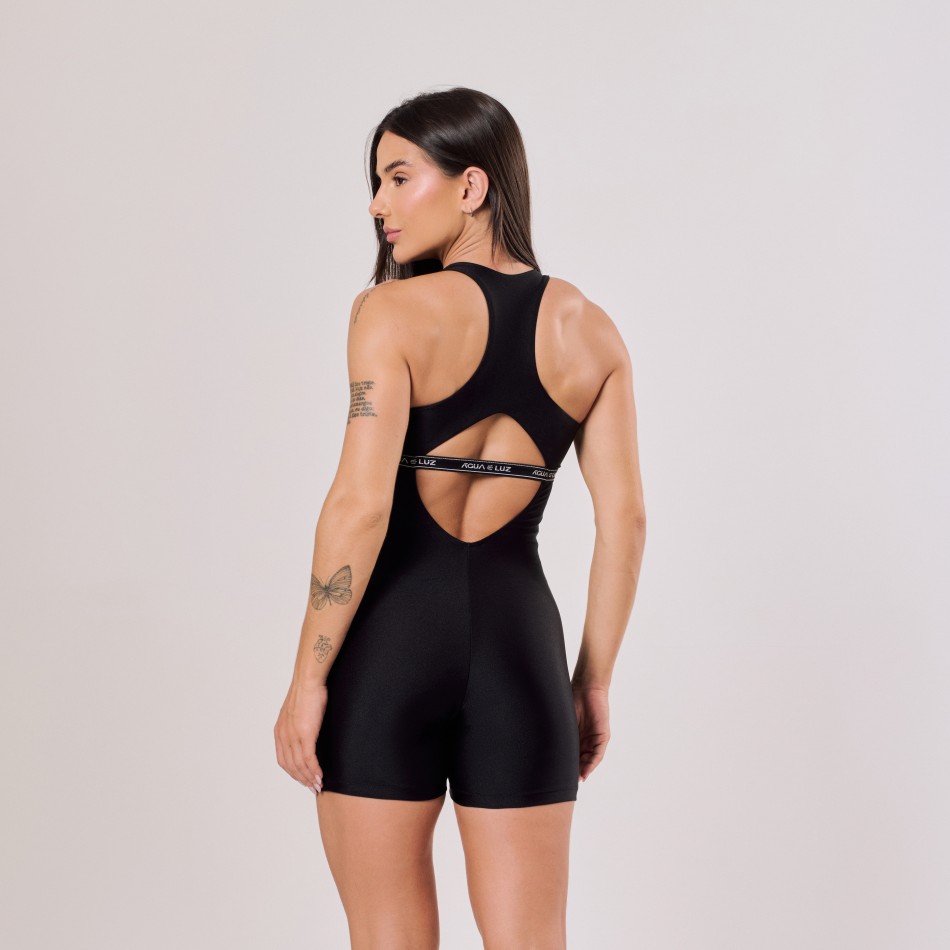 Macaquinho Preto com Zíper e Elástico Personalizado